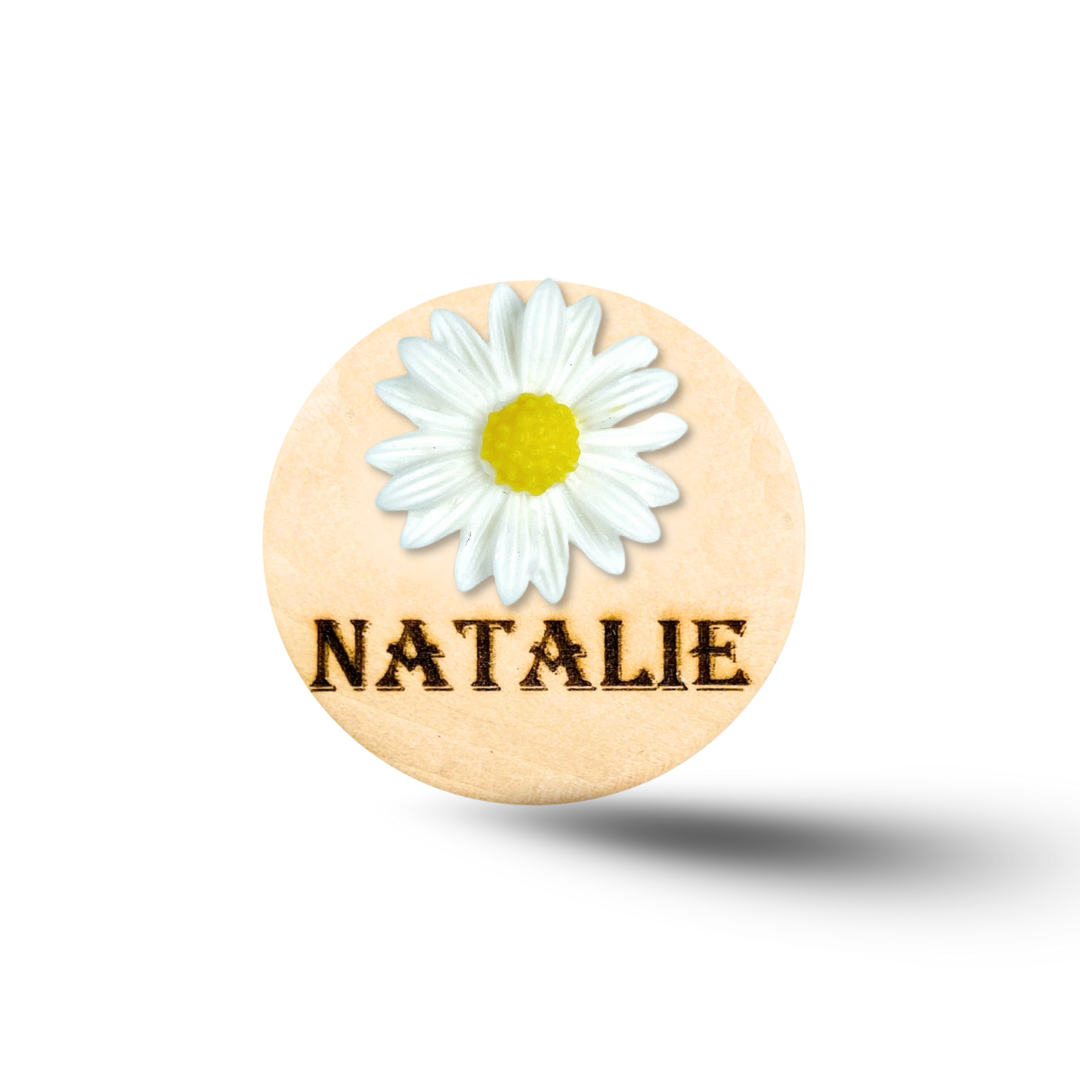 3D Coral Chrysanthemum Flower Personalized Name Badge Reel