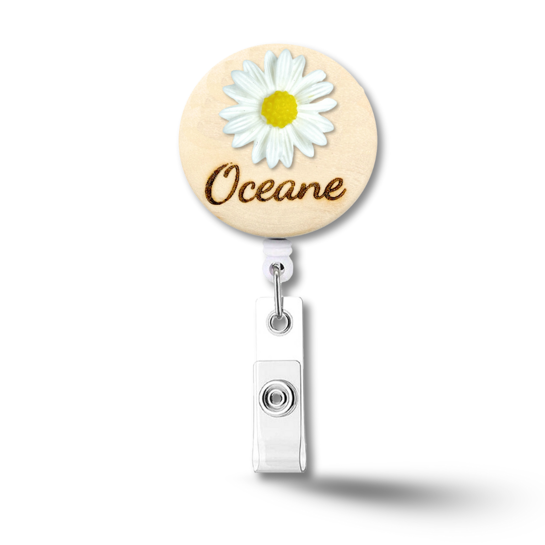 3D Coral Chrysanthemum Flower Personalized Name Badge Reel