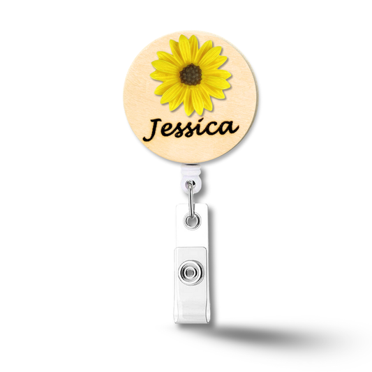 3D Yellow Chrysanthemum Flower Personalized Name Badge Reel