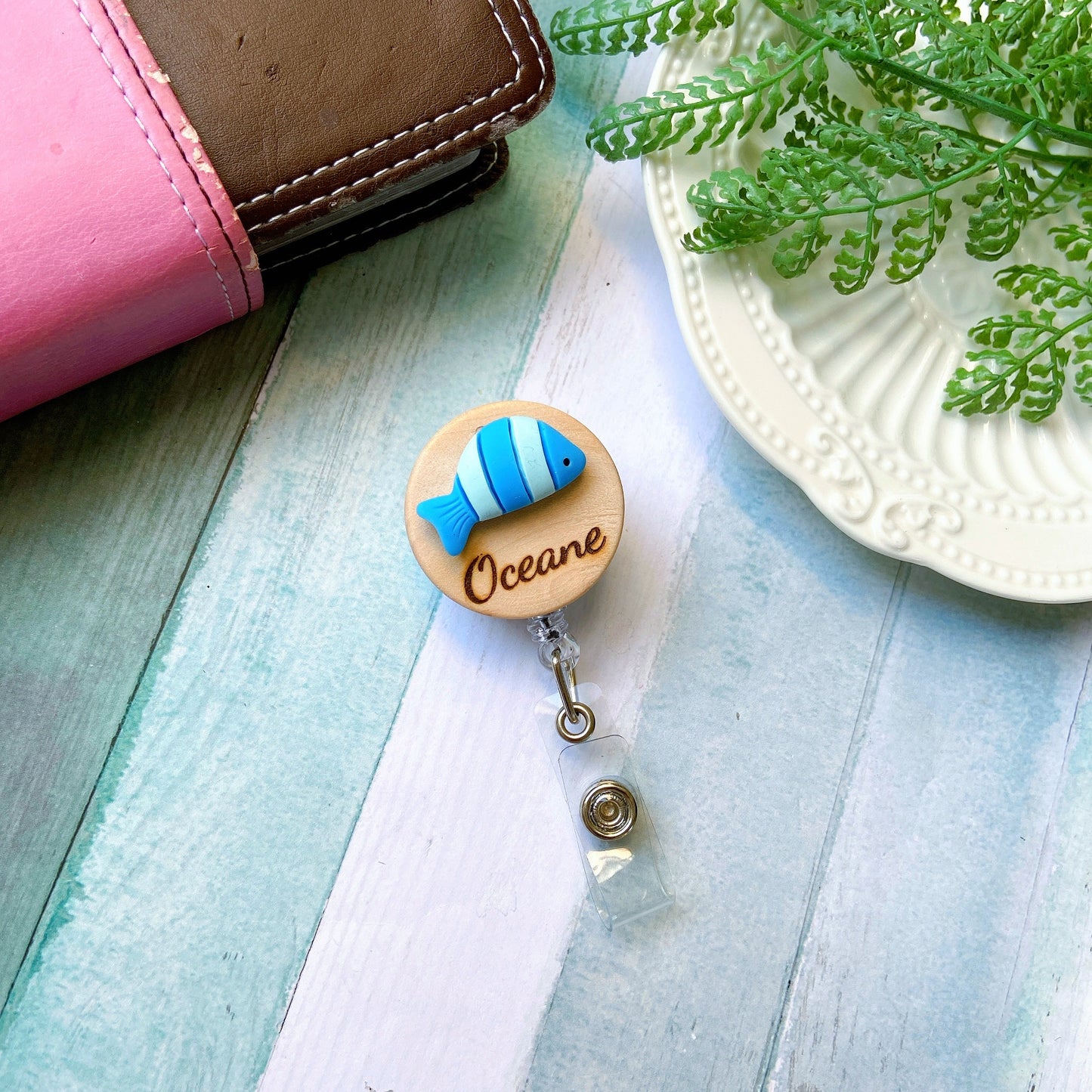 3D Blue Fish Personalized Name Badge Reel