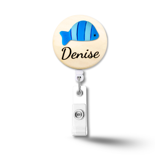 3D Blue Fish Personalized Name Badge Reel