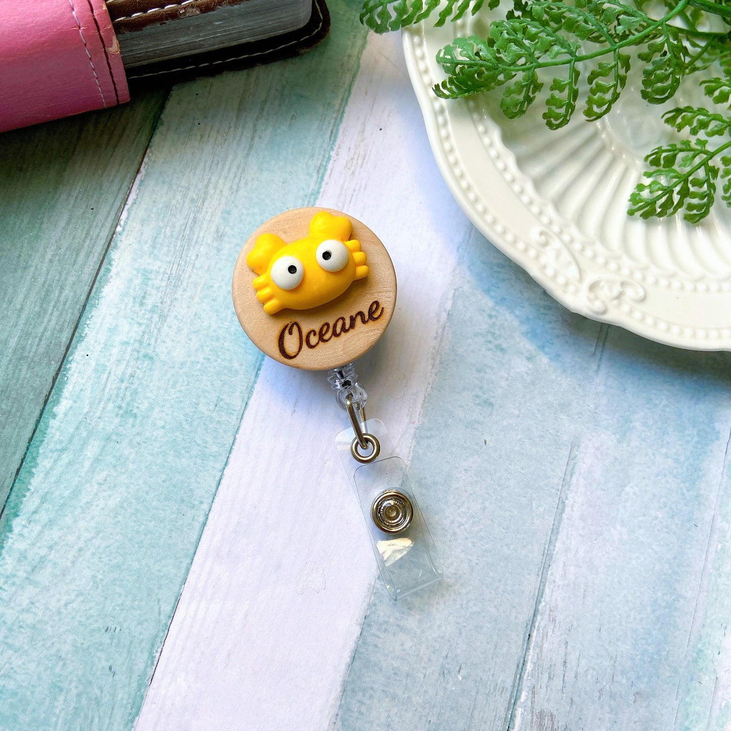 3D Blue Fish Personalized Name Badge Reel