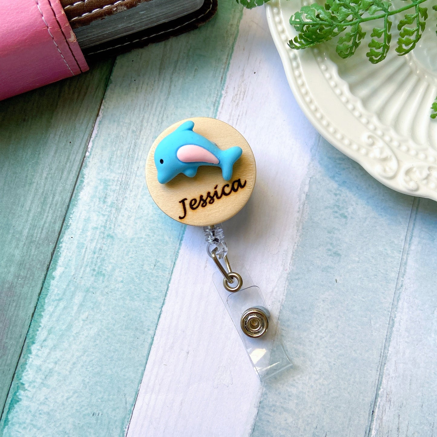 3D Blue Fish Personalized Name Badge Reel