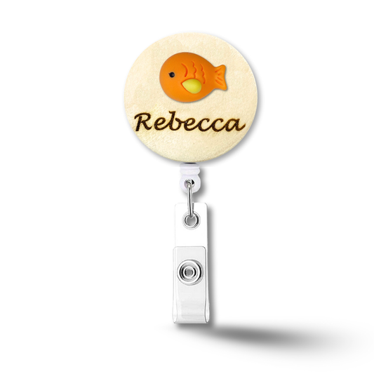 3D Orange Fish Personalized Name Badge Reel