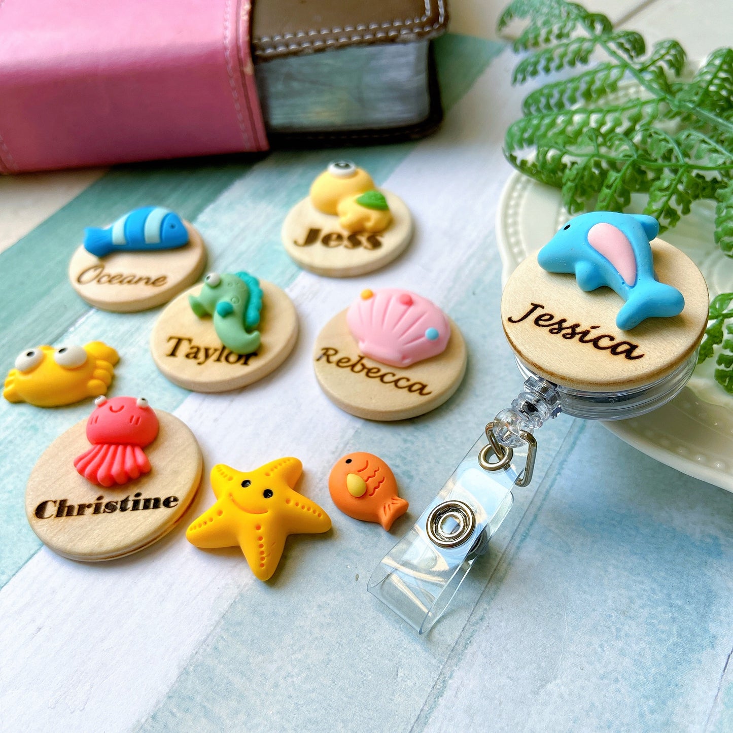 3D Blue Fish Personalized Name Badge Reel