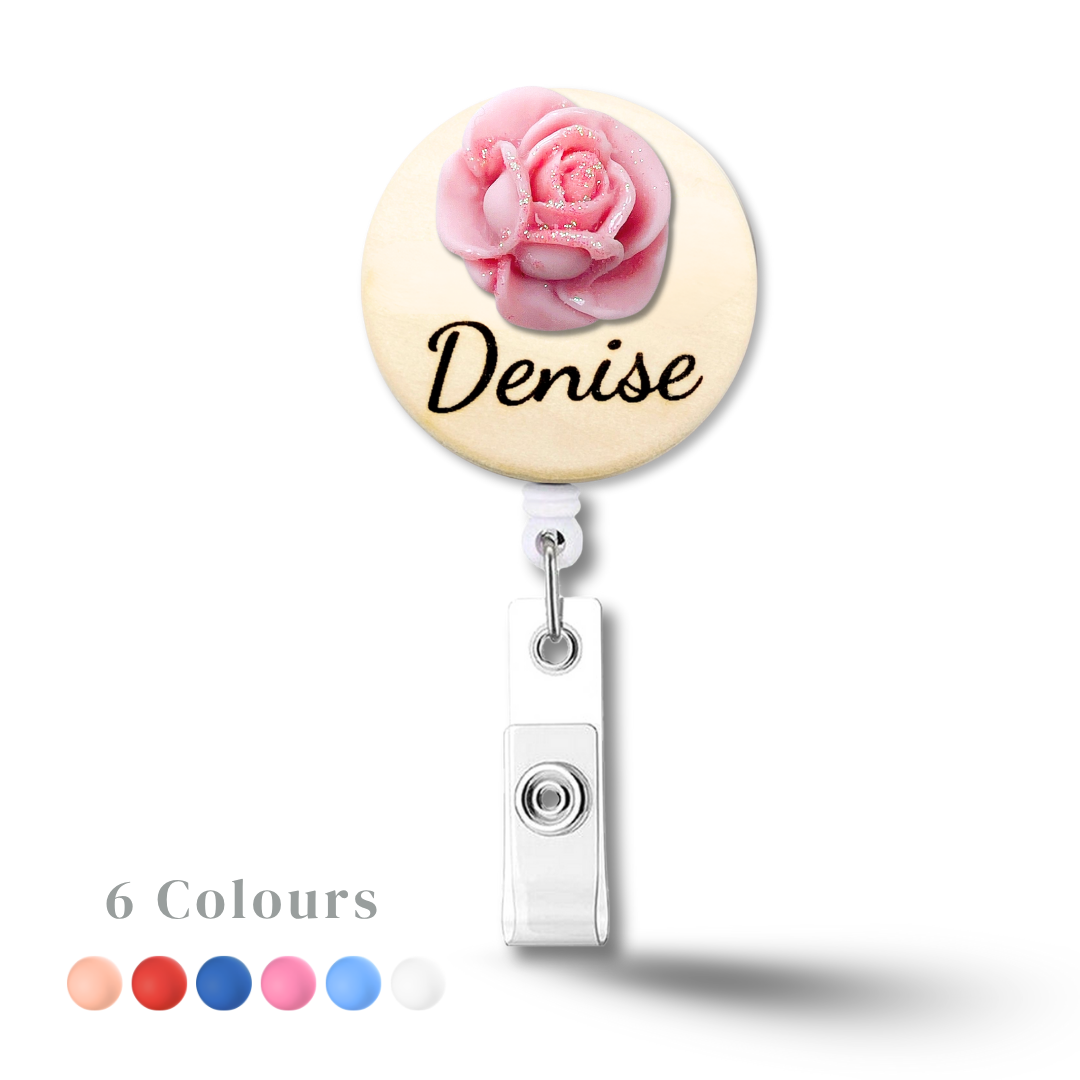 3D Glitted Yellow Rose Personalized Name Badge Reel