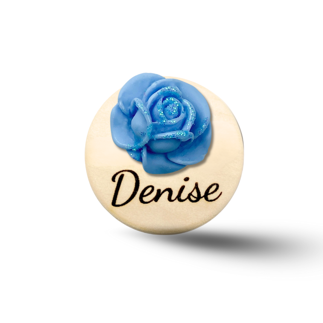 3D Glitted Pink Rose Personalized Name Badge Reel