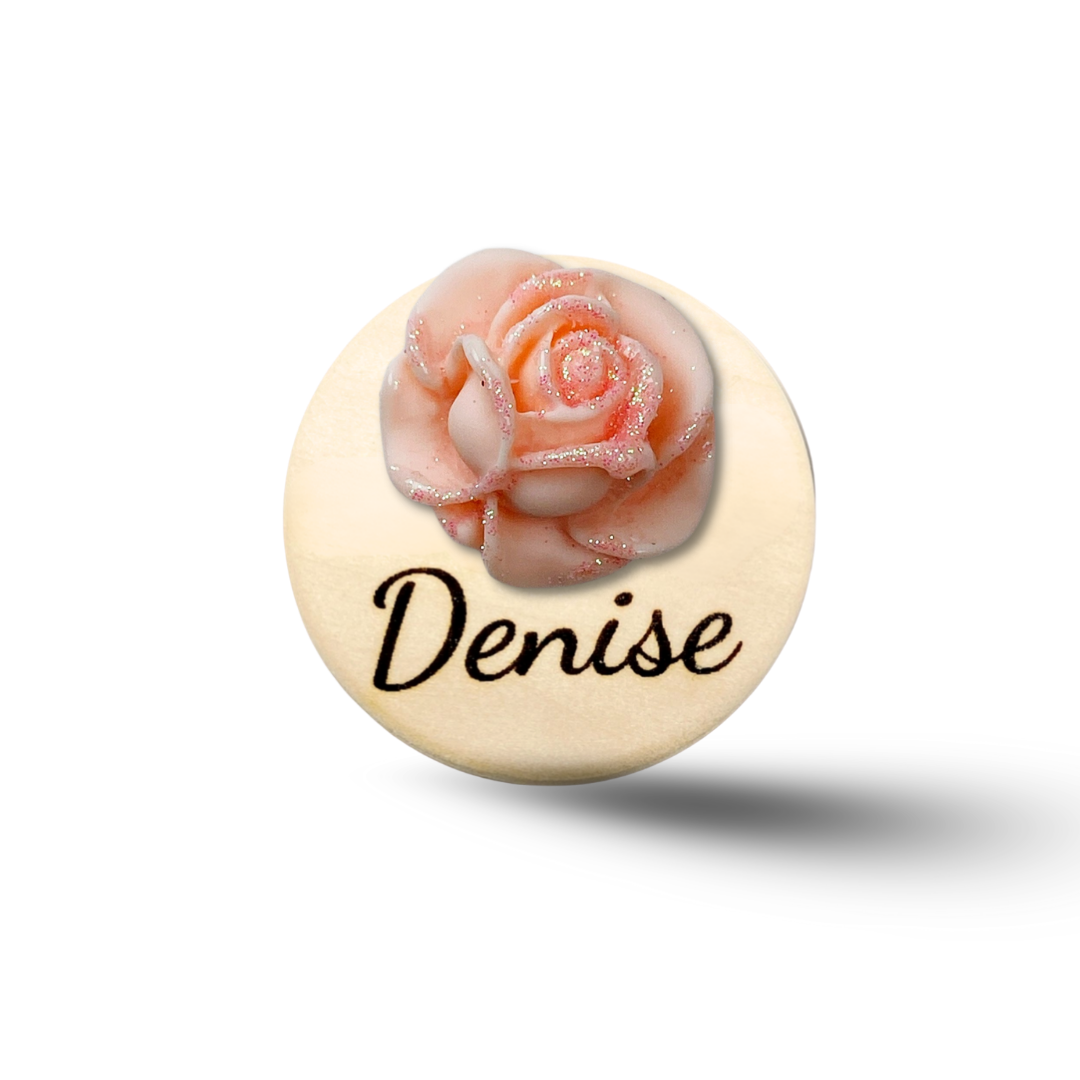 3D Glitted Pink Rose Personalized Name Badge Reel