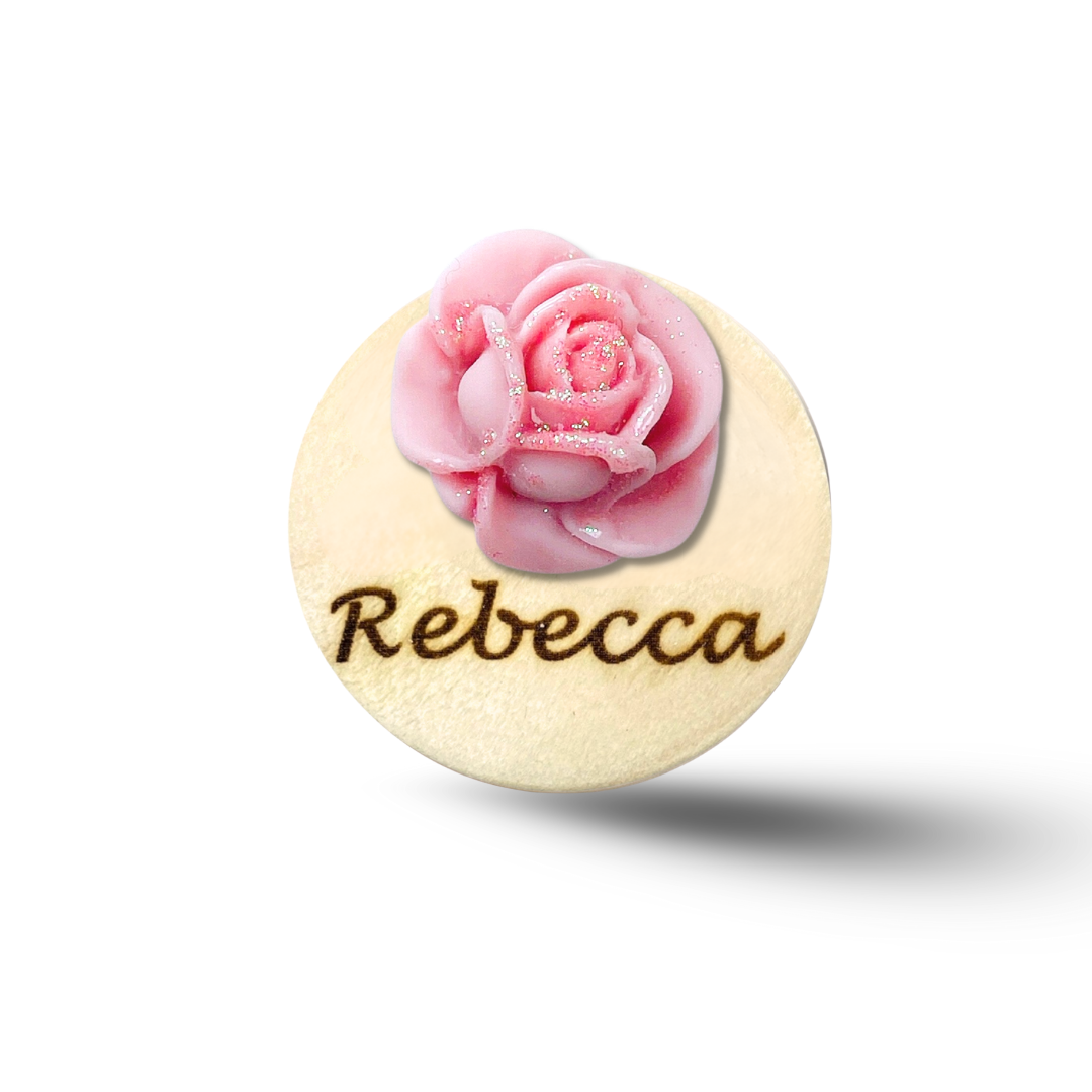 3D Glitted Pink Rose Personalized Name Badge Reel