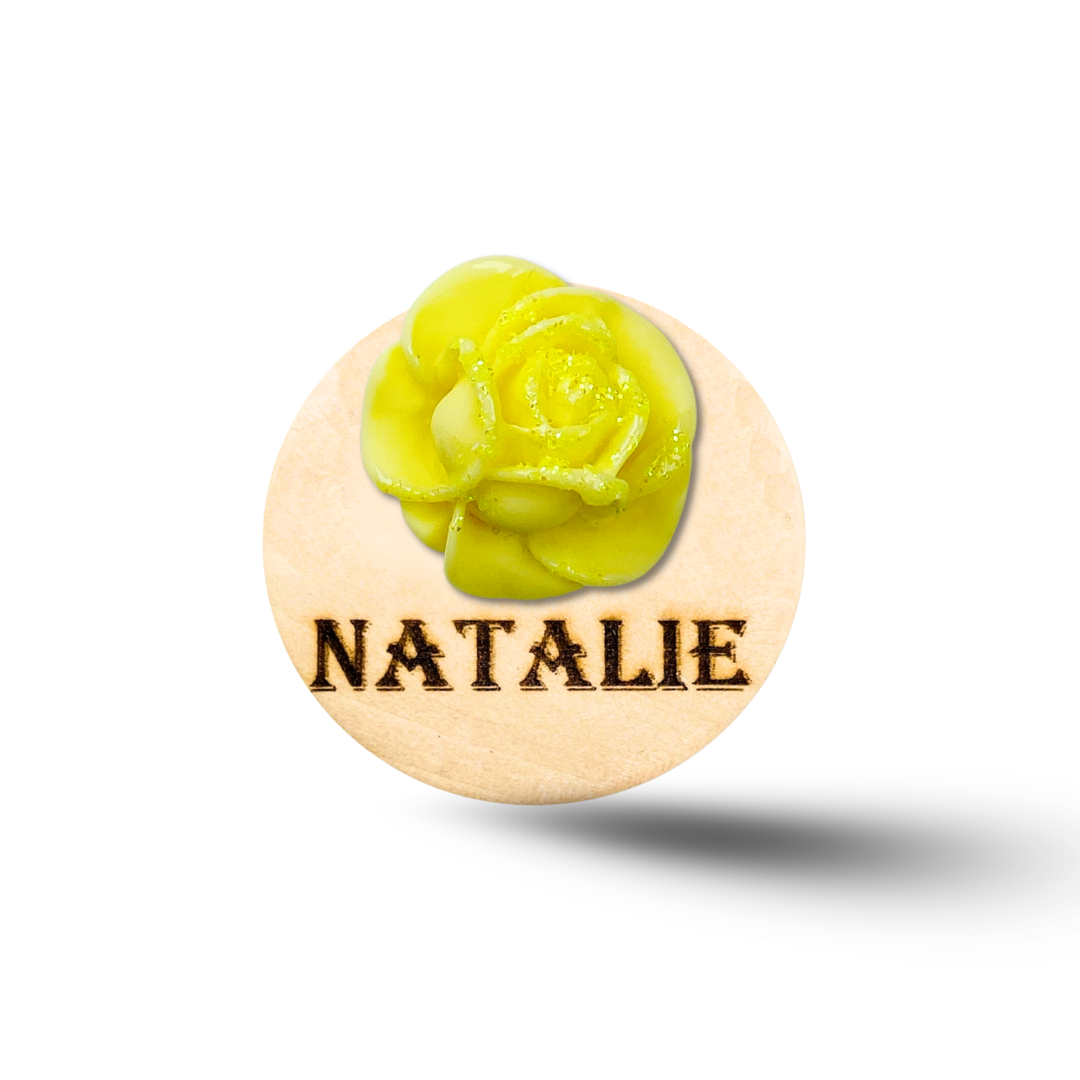 3D Glitted Pink Rose Personalized Name Badge Reel