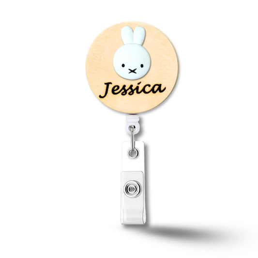 Handmade 3D Bunny Personalized Name Badge Reel
