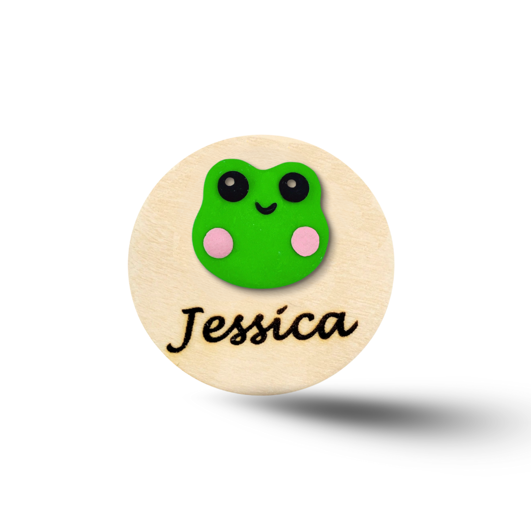 Handmade 3D Frog Personalized Name Badge Reel