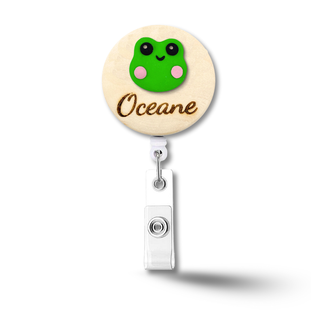 Handmade 3D Frog Personalized Name Badge Reel