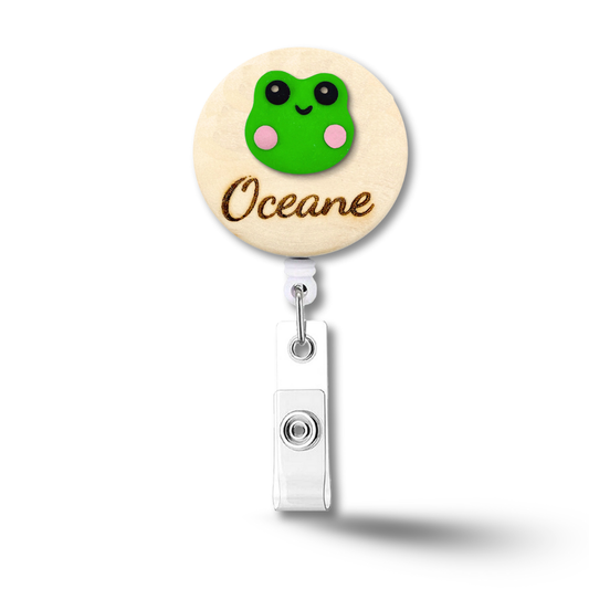 Handmade 3D Frog Personalized Name Badge Reel
