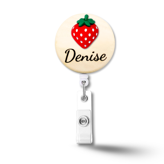 3D Strawberry Fruit Personalized Name Badge Reel