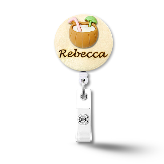 3D Coconut Drink Personalized Name Badge Reel