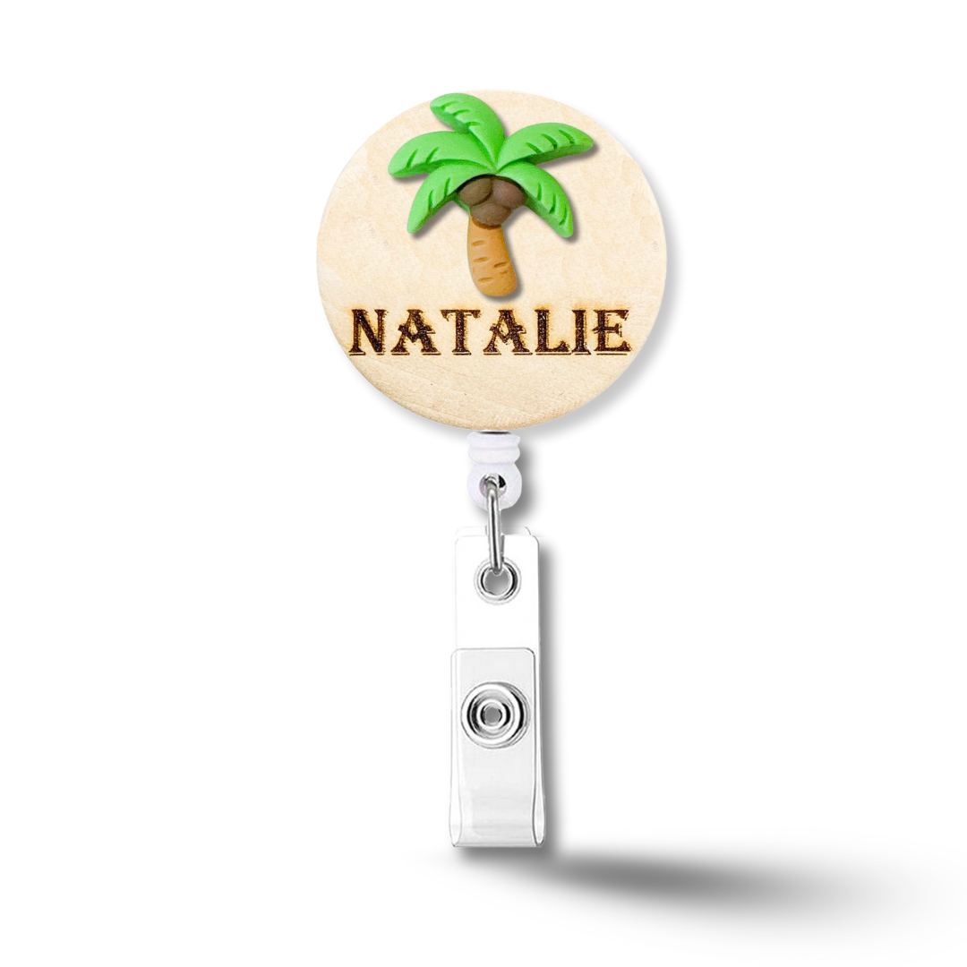 3D Coconut Tree Personalized Name Badge Reel