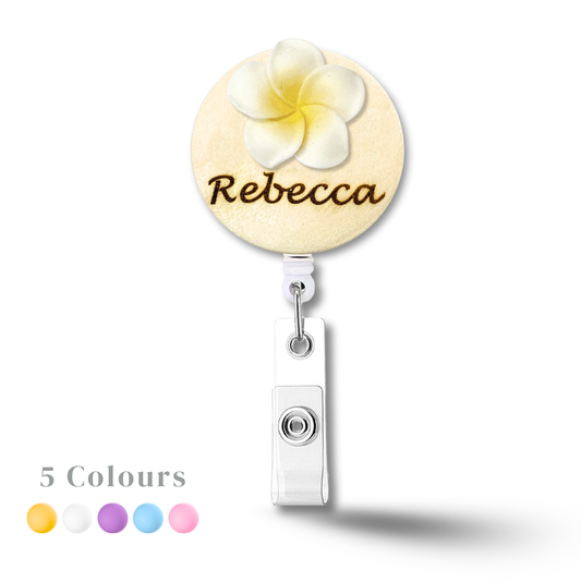 3D Purple Plumeria Rubra Personalized Name Badge Reel
