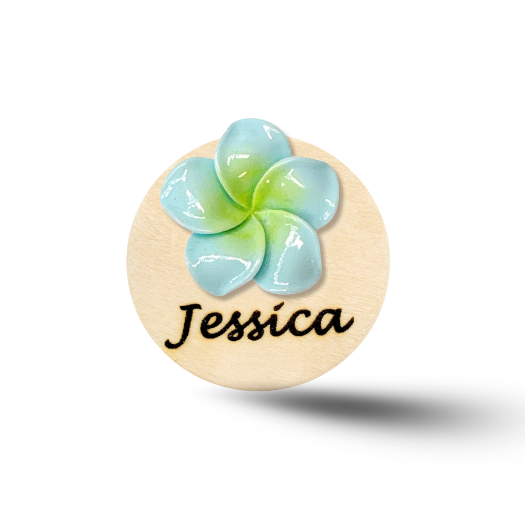 3D Blue Plumeria Rubra Personalized Name Badge Reel
