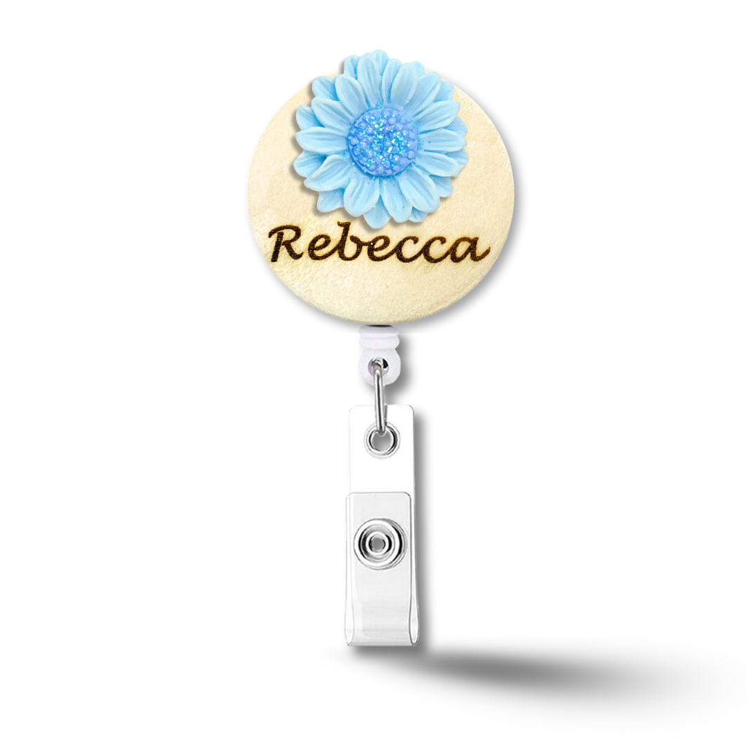 3D Glitted Yellow Daisy Flower Personalized Name Badge Reel