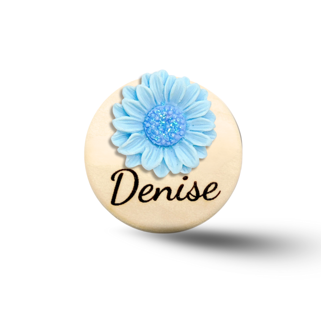 3D Glitted Yellow Daisy Flower Personalized Name Badge Reel
