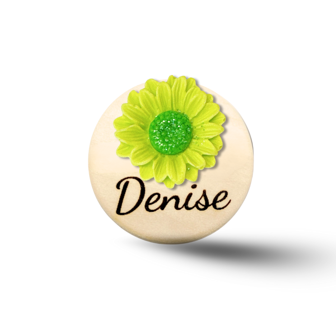 3D Glitted Yellow Daisy Flower Personalized Name Badge Reel