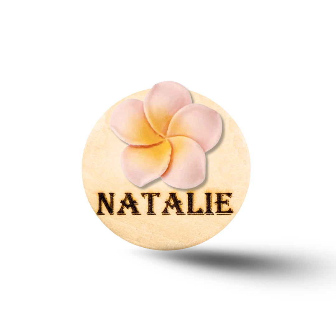 3D Blue Plumeria Rubra Personalized Name Badge Reel