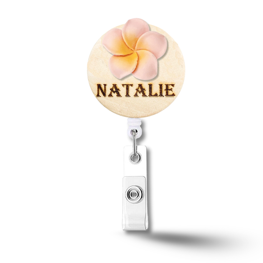 3D Pink Plumeria Rubra Personalized Name Badge Reel