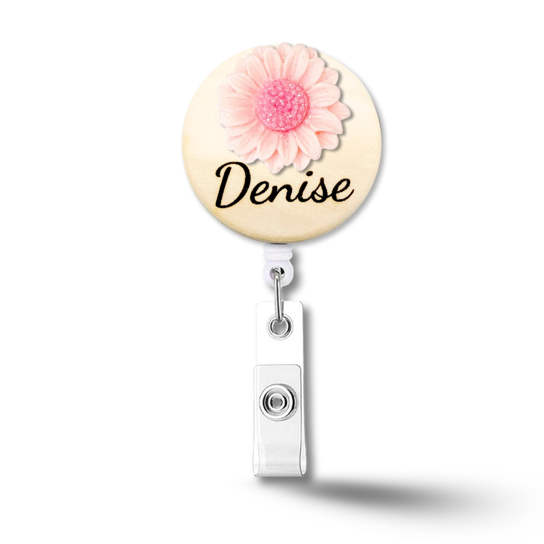 3D Glitted Yellow Daisy Flower Personalized Name Badge Reel