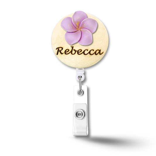 3D Purple Plumeria Rubra Personalized Name Badge Reel