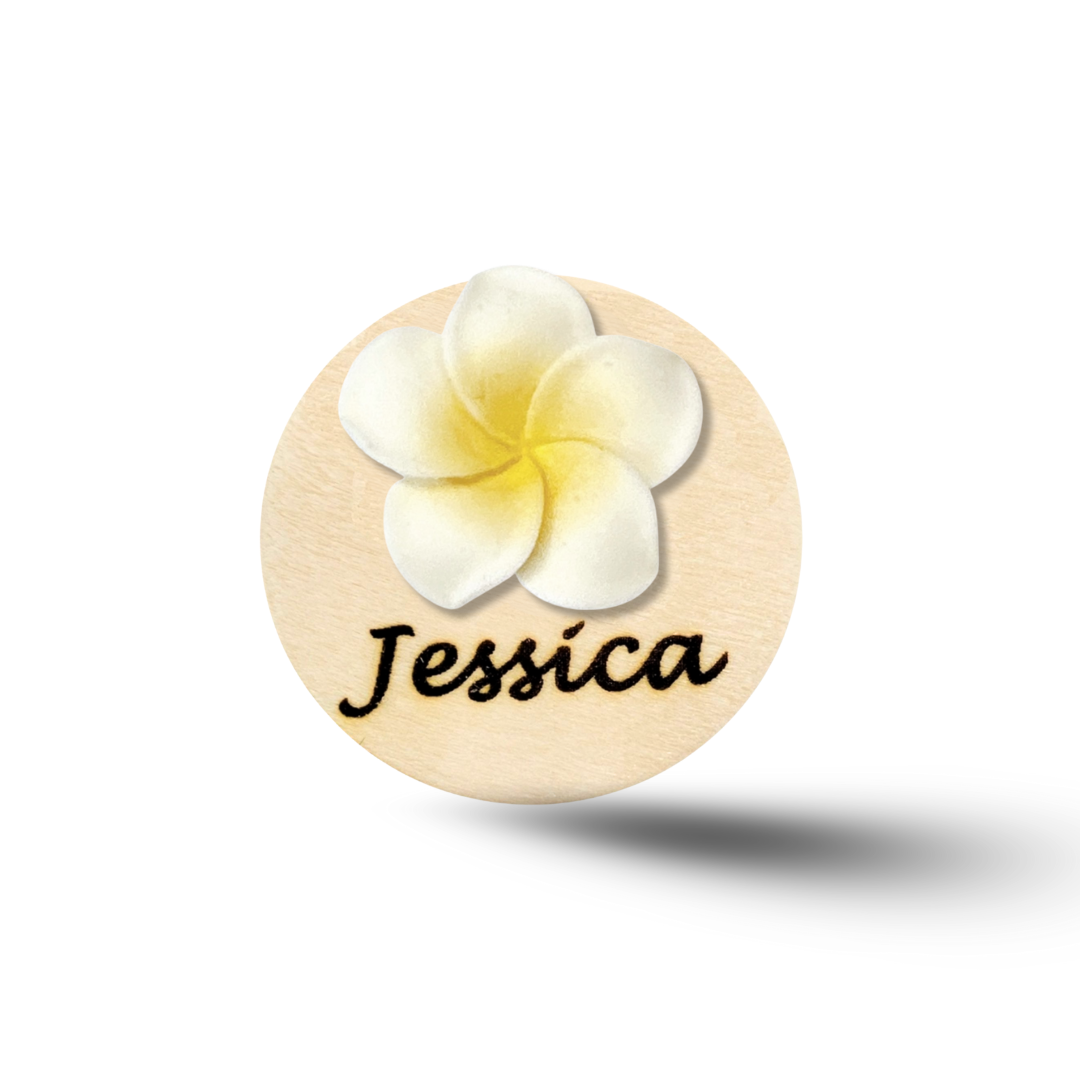 3D Blue Plumeria Rubra Personalized Name Badge Reel