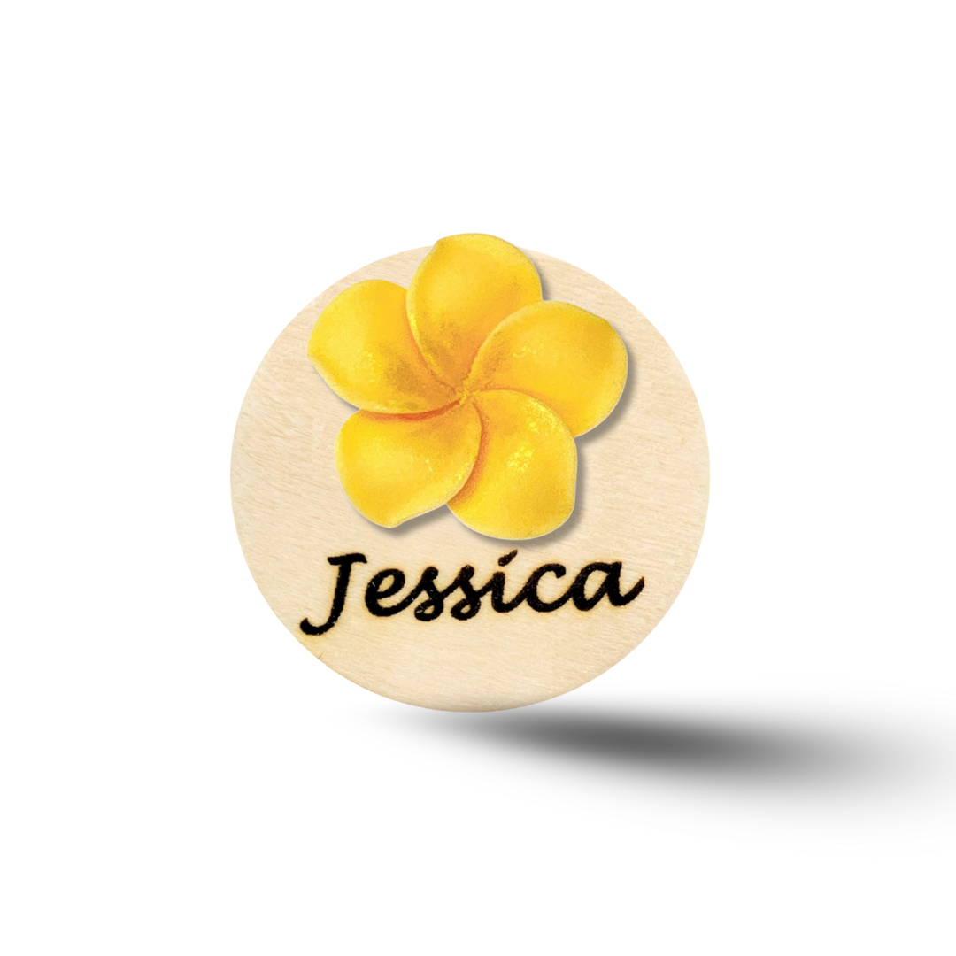 3D Blue Plumeria Rubra Personalized Name Badge Reel
