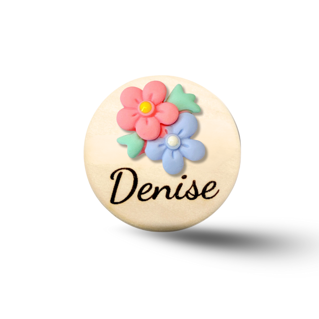 3D Blue & Pink Flower Bouquet Personalized Name Badge Reel