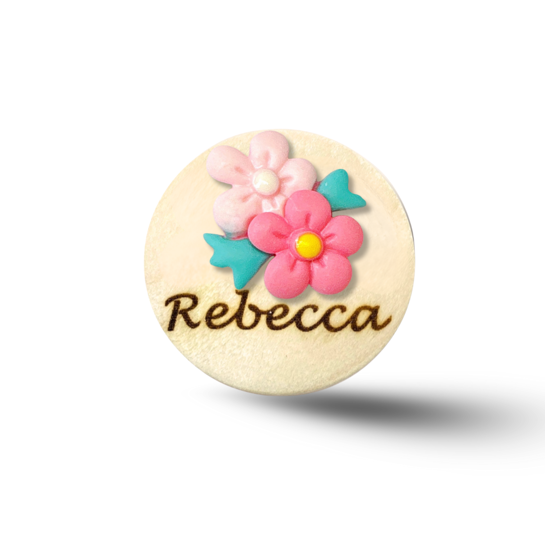 3D Blue & Pink Flower Bouquet Personalized Name Badge Reel