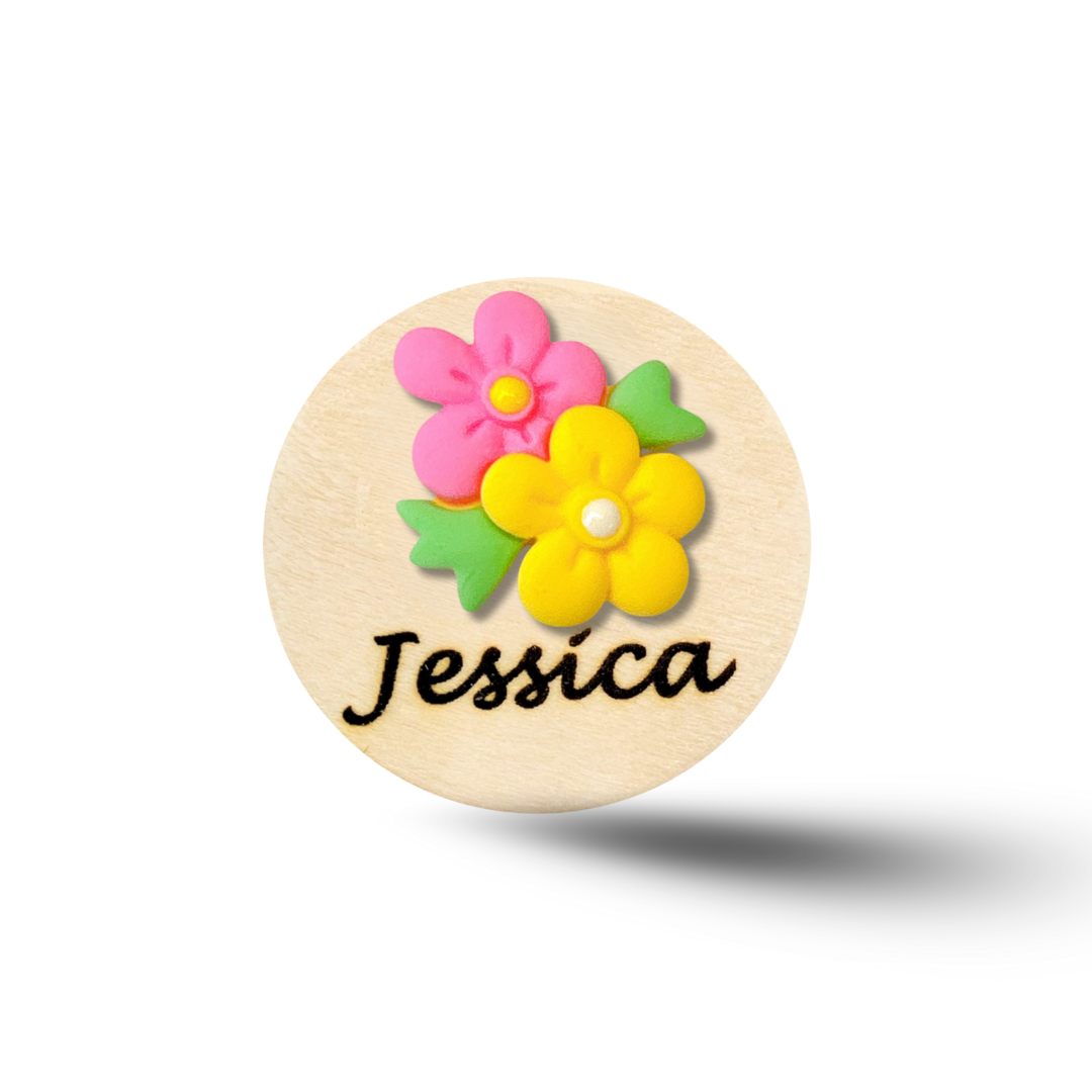3D Blue & Pink Flower Bouquet Personalized Name Badge Reel
