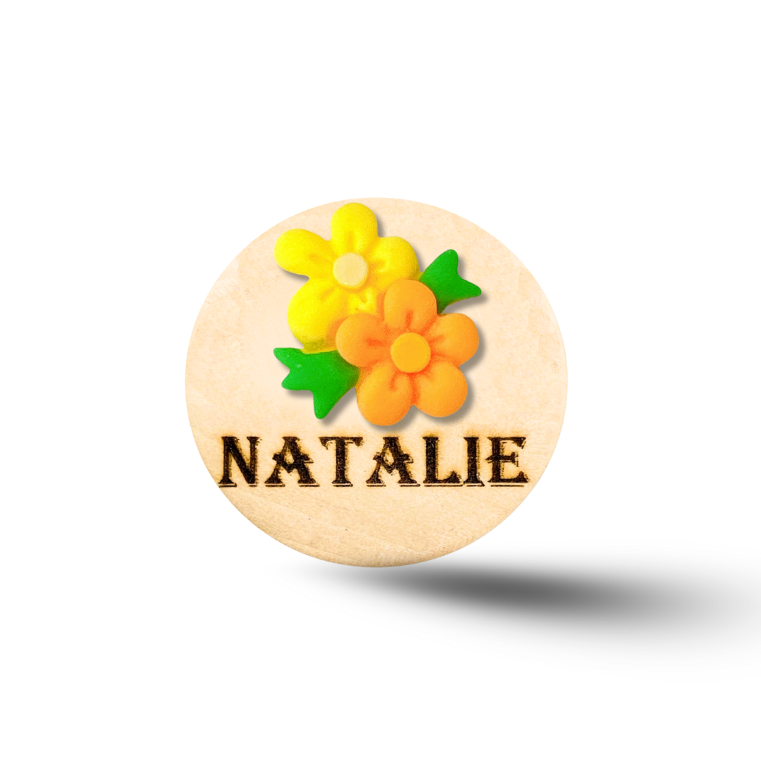 3D Blue & Pink Flower Bouquet Personalized Name Badge Reel