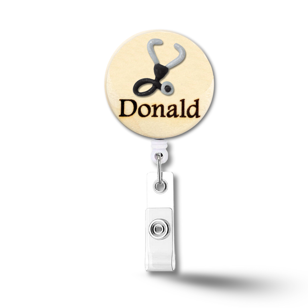 Handmade 3D Red Stethoscope Medical Doctor Personalized Name Badge Reel