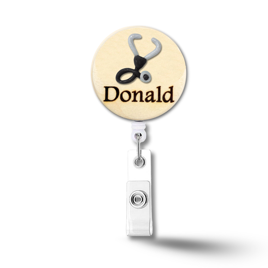 Handmade 3D Black Stethoscope Medical Doctor Personalized Name Badge Reel