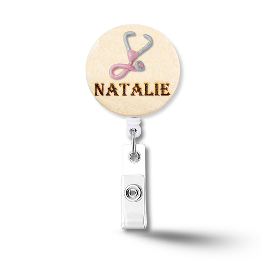 Handmade 3D Pink Stethoscope Medical Doctor Personalized Name Badge Reel