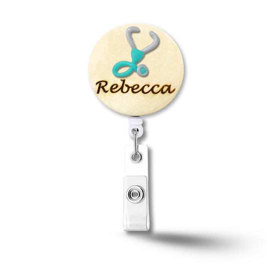 Handmade 3D Teal Stethoscope Medical Doctor Personalized Name Badge Reel
