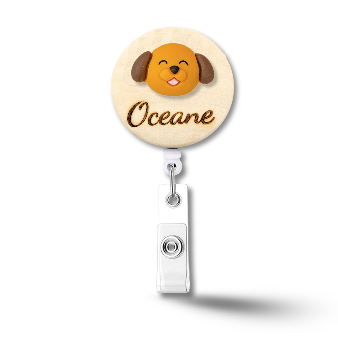3D Brown Dog Personalized Name Badge Reel
