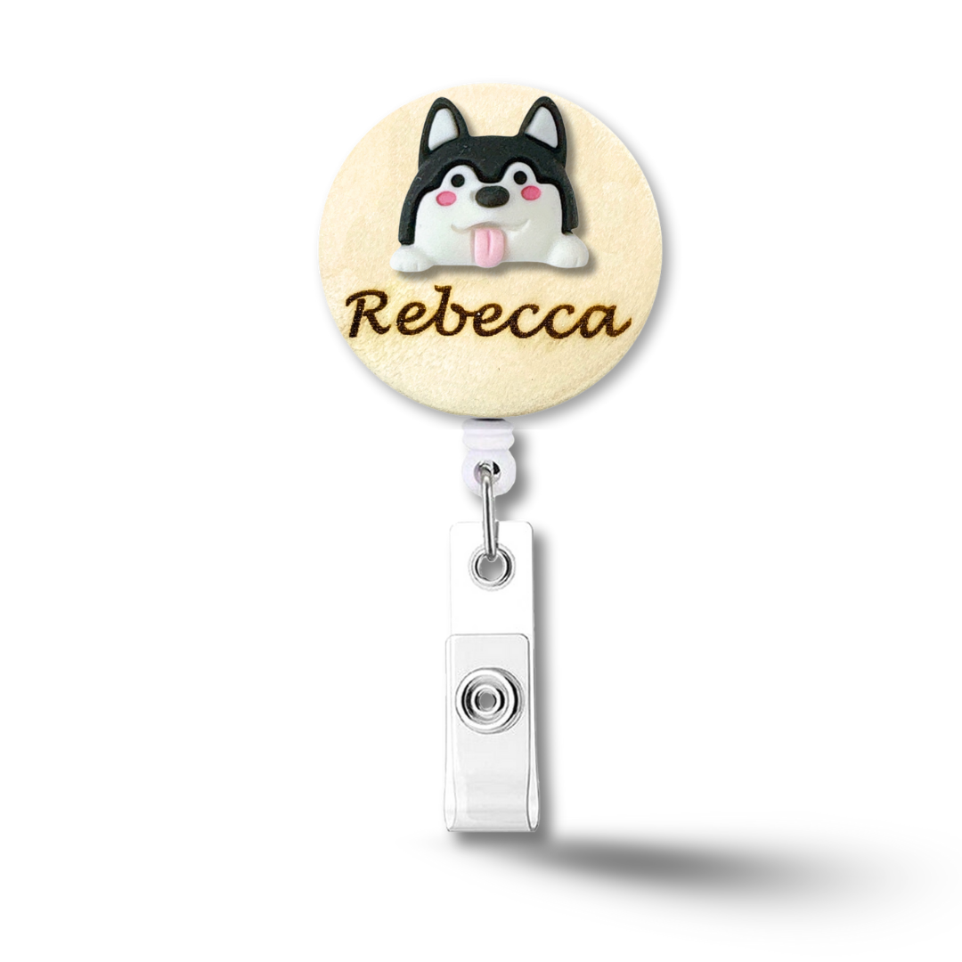3D Brown Dog Personalized Name Badge Reel