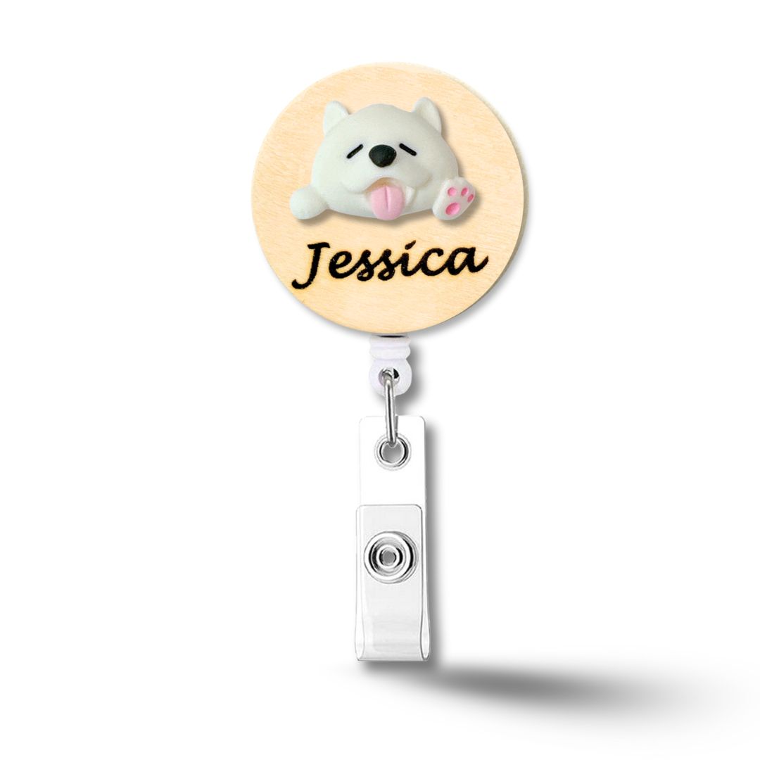 3D Brown Dog Personalized Name Badge Reel