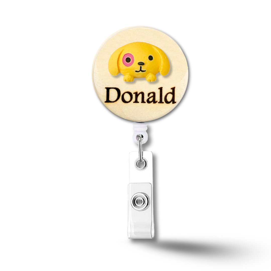 3D Brown Dog Personalized Name Badge Reel