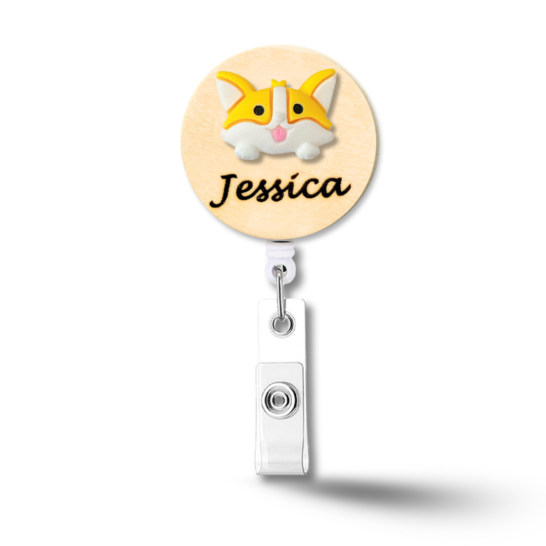 3D Brown Dog Personalized Name Badge Reel