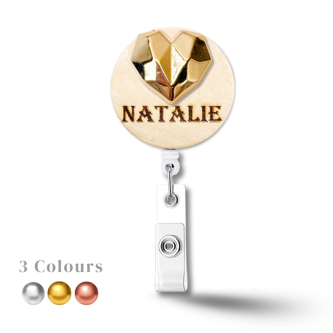 3D Rose Gold Metallic Diamond Heart Personalized Name Badge Reel