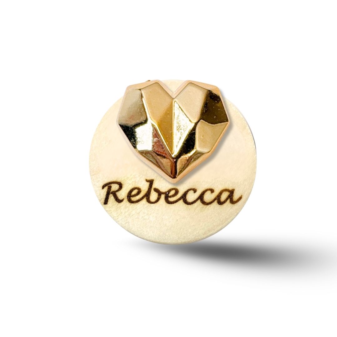 3D Golden Metallic Diamond Heart Personalized Name Badge Reel