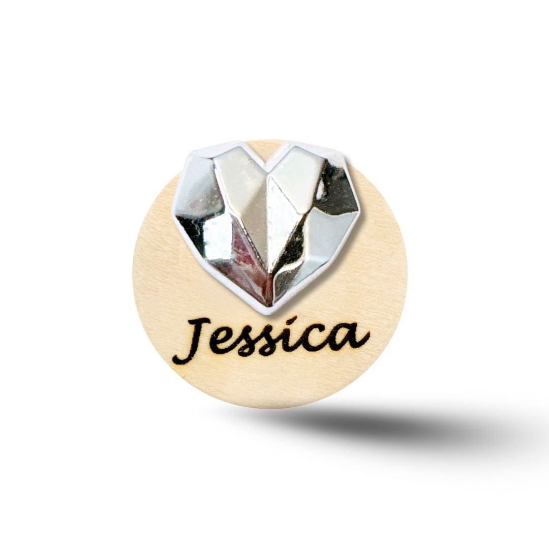 3D Golden Metallic Diamond Heart Personalized Name Badge Reel