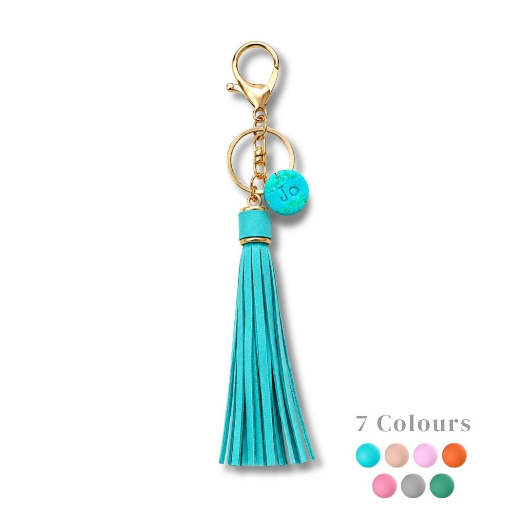 Personalized Tassel Keychain with Custom Initial Charm