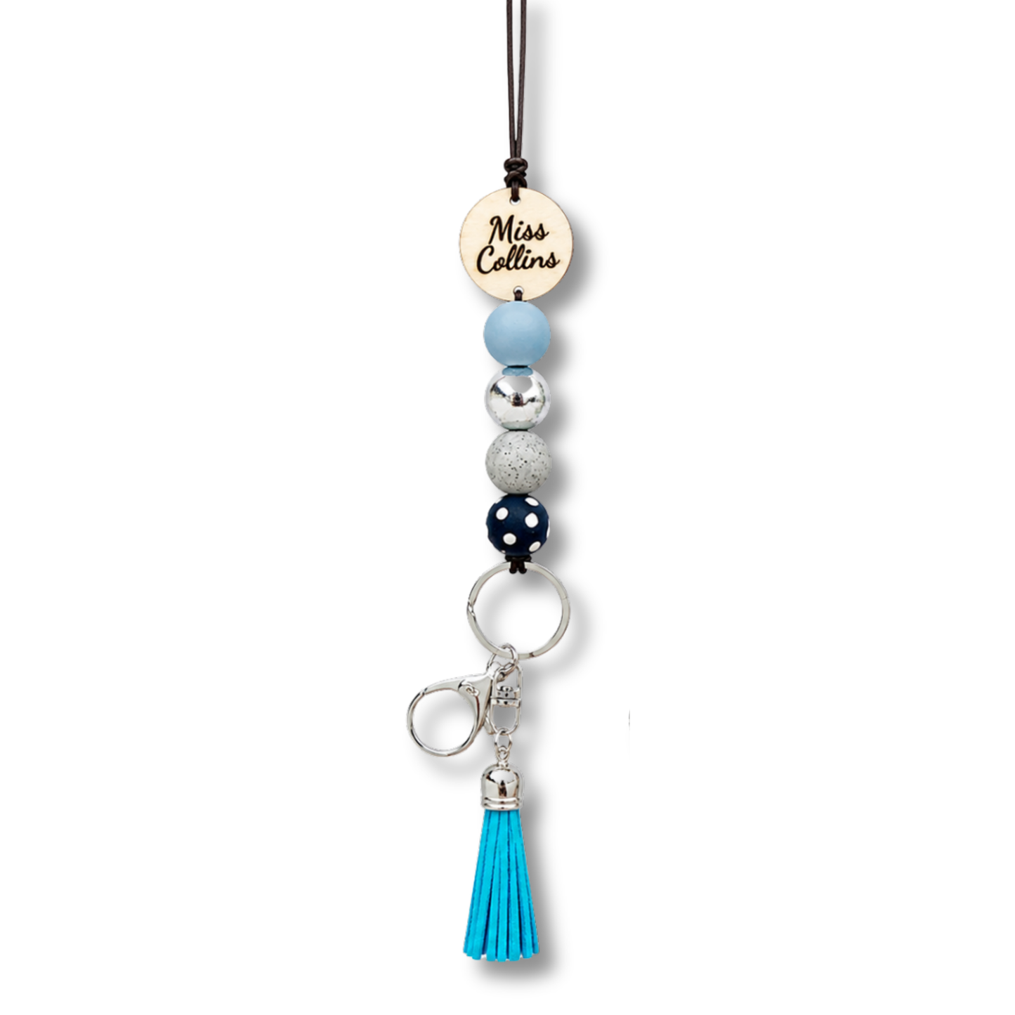 Green And Mint Personalised Polymer Clay and Wood Bead Lanyard with Tassel